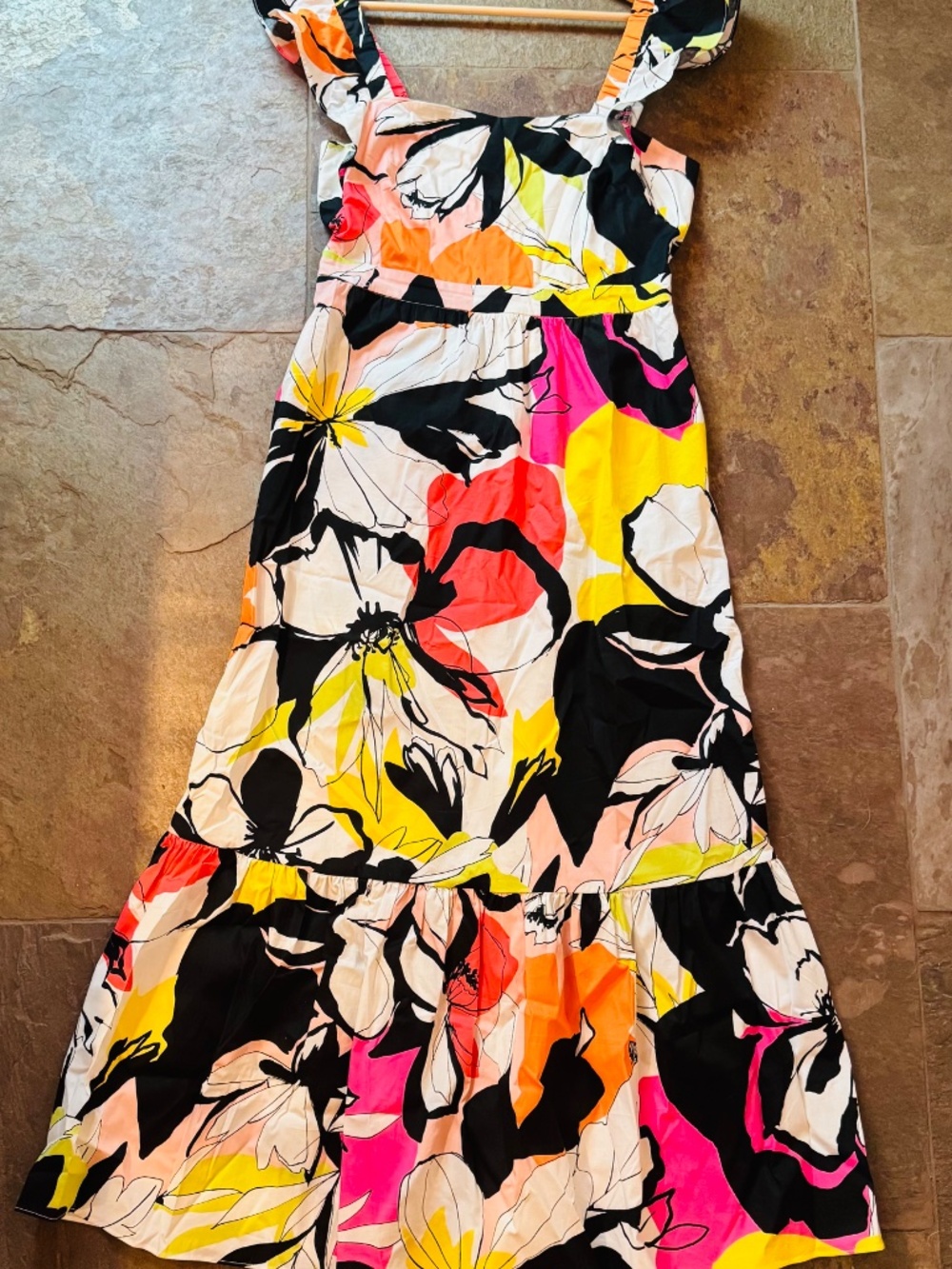 London Times Floral Maxi Dress in Black, White, Pink, Orange, Yellow - m - Picture 2 of 5